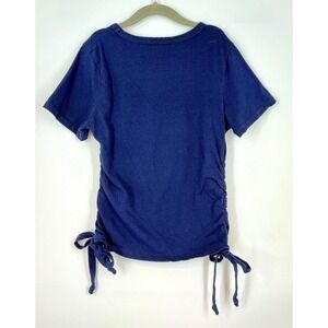 Olivia Rae Ruched Side Tie Top Size S Navy Short Sleeve Minimalist Y2K Indie
